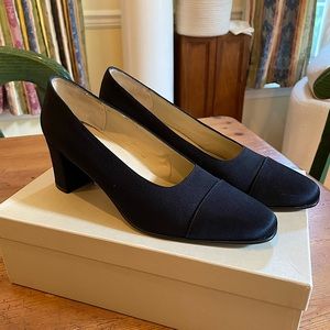 Adrienne Vittadini Black Satin Block Heel Pumps